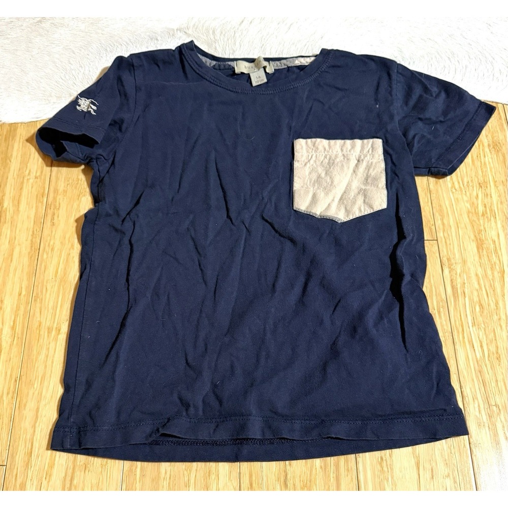 Burberry Boys Navy Blue Cream‎ Front Pocket  Pocket Short Sleeve T-Shirt Size 5A